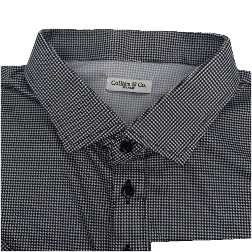 Collars & Co Polo Shirt Mens 3XL Black Houndstooth Dress Collar Short Sleeve NEW - Picture 6 of 12